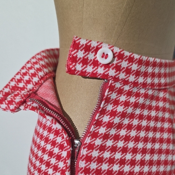 Red White Houndstooth Vintage Handmade Wide Leg Pants Retro 60s 70s High Waisted - Picture 8 of 16